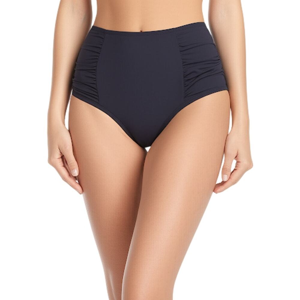 Bar III Black Ruched High-Waisted Bikini Bottom Swimwear XS NWT Stretch Fit